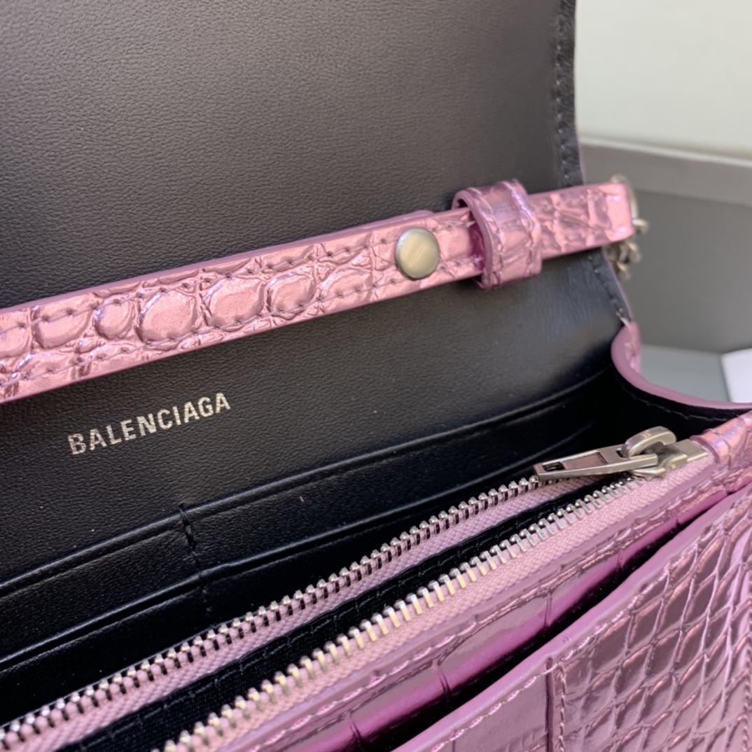 Balenciaga Small Hourglass Wallet With Chain Crocodile Embossed Shoulder Bag Purple